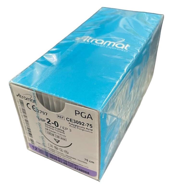 PGA (полігліколід) CE3092-75 плетений фіолетовий, що розсмоктується USP 2-0 (EP3) зі зворотн.-ріж. голкою 30мм, 3/8 кола, довж. нитки 75см